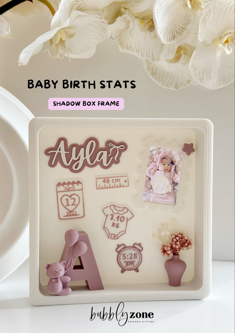 Personalized Baby Birth Stats Shadow Box Frame- Dusty Pink colour