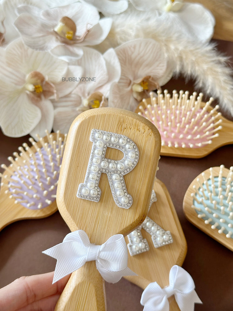 Personalised Pearl Initial Bamboo Hair Brush