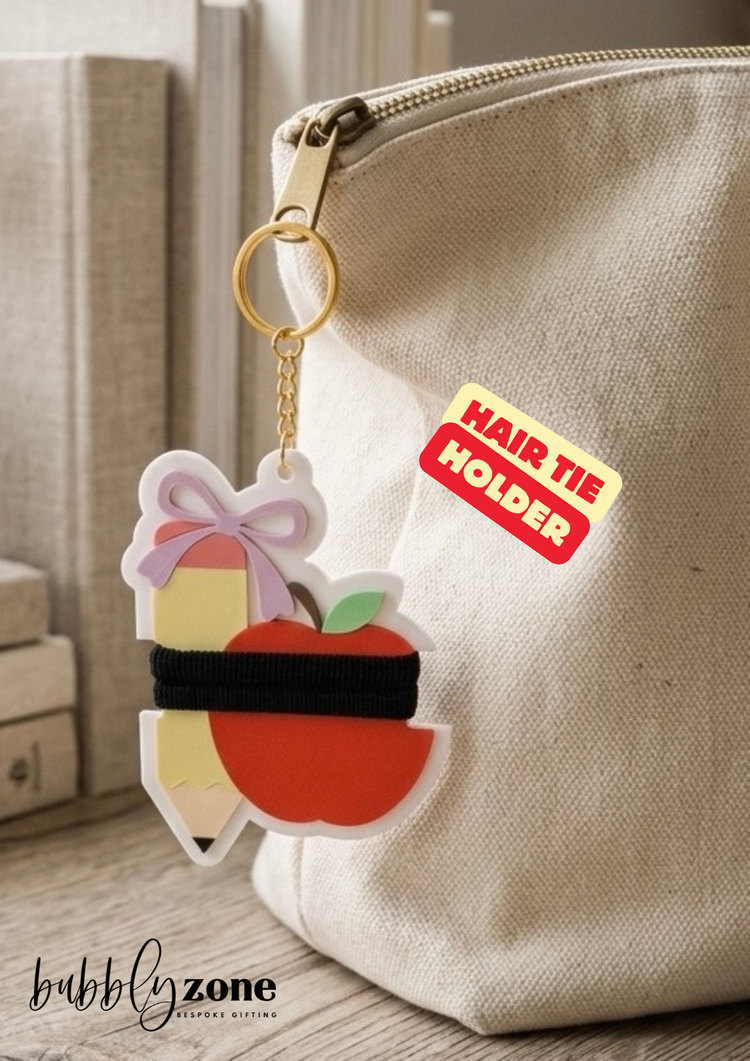 Personalized Teacher Hair Tie Holder Keychain