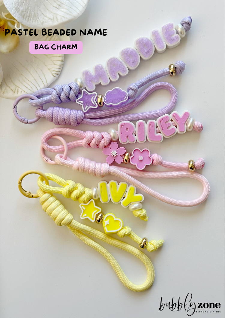 Personalised Pastel Paracord Beaded Name Bag Charm