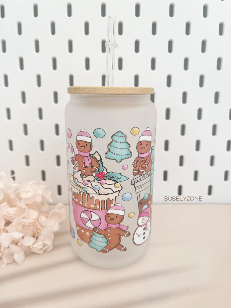 Gingerbread Man in Christmas mugs 16oz Libby Cup- Frosted