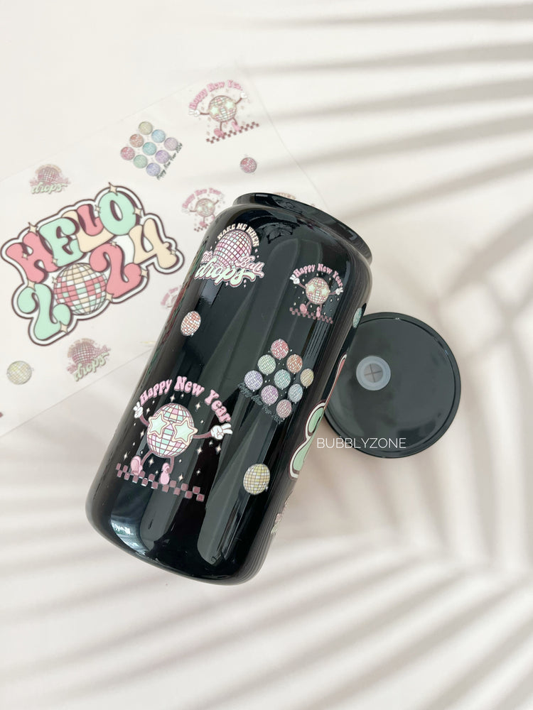 Hello 2024 16oz Black Libby Glass Cup
