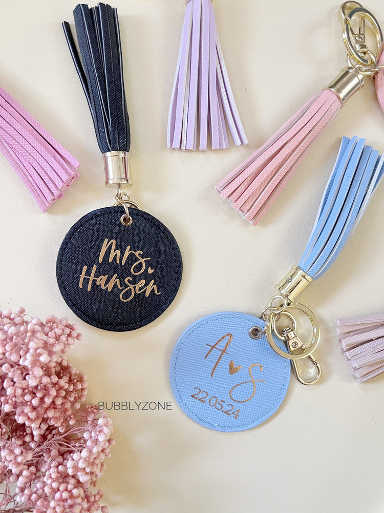 Personalised PU leather Tassel Keychain Round Tag