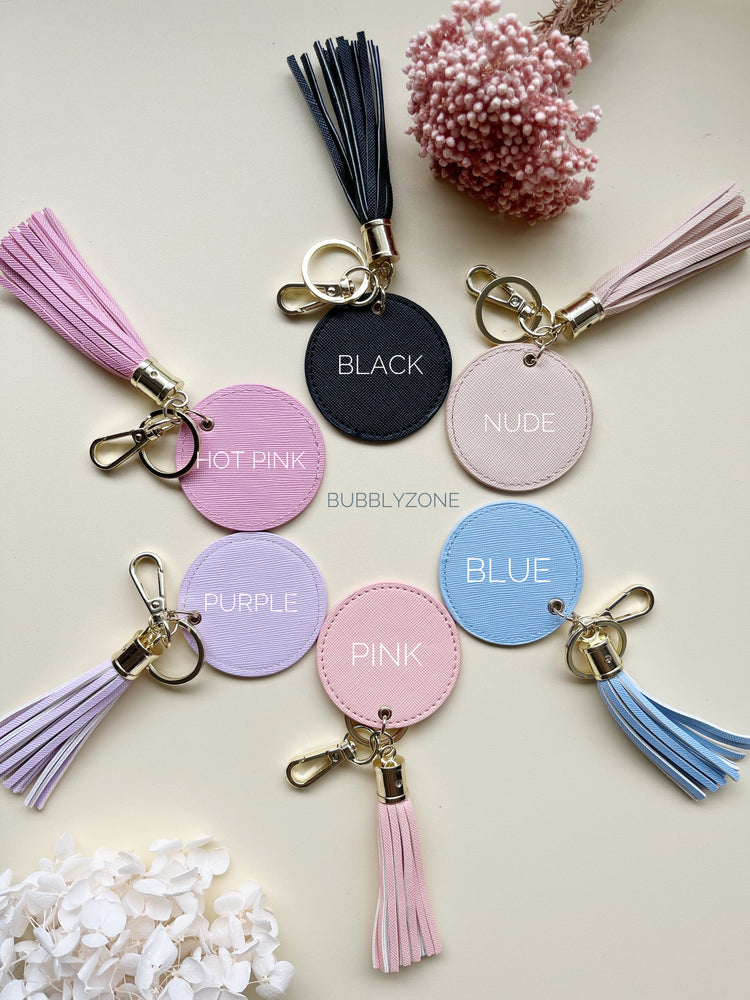 Personalised PU leather Tassel Keychain Round Tag