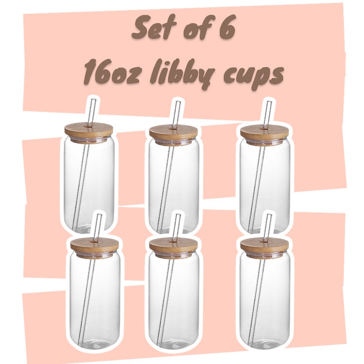 16oz Sublimation Libby Clear Glass Can - Set of 6