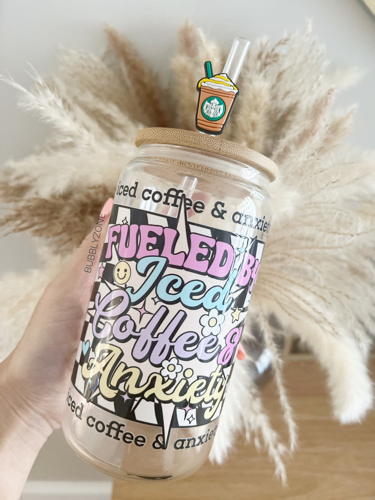 Fueled By Iced Coffee & Anxiety 16oz Libby Can- With Straw Topper
