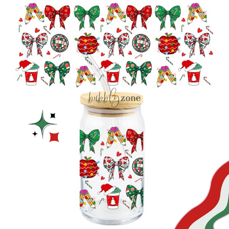 Christmas Teachers Red Ribbons UV DTF Wrap
