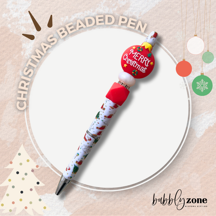 Merry Christmas Bauble Beaded Pen
