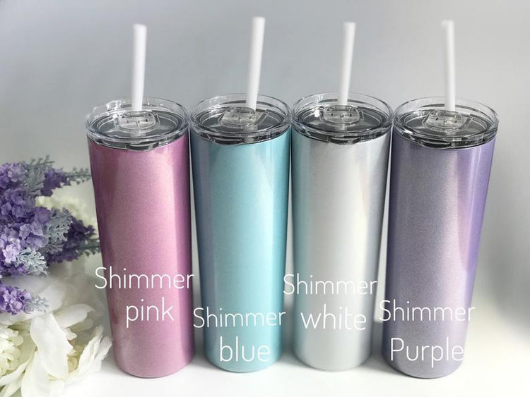 Personalised 20oz Insulated Skinny Tumbler with Straw - Shimmer Colours