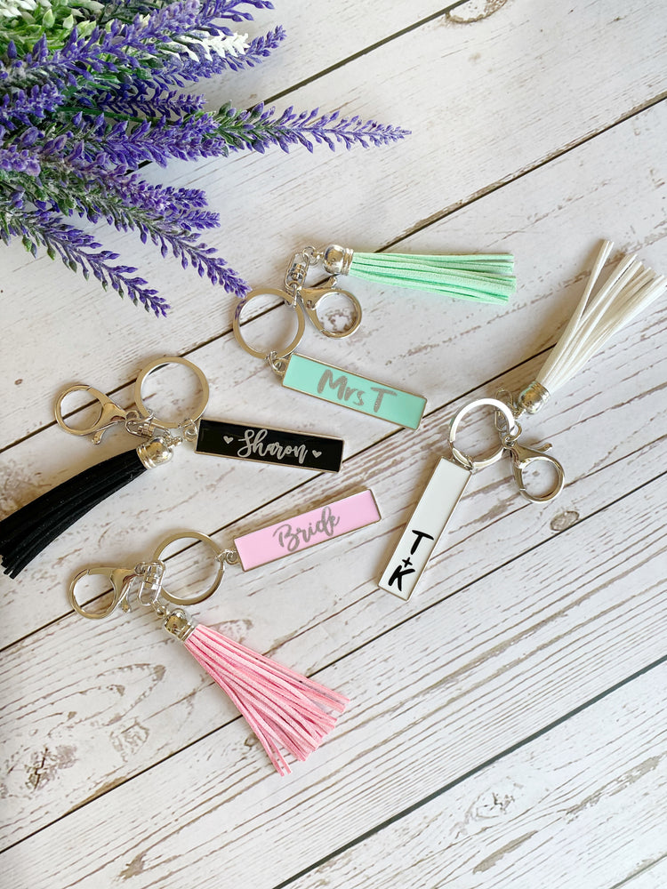 Personalised Enamel Tassel Keychain - Rectangle Tag