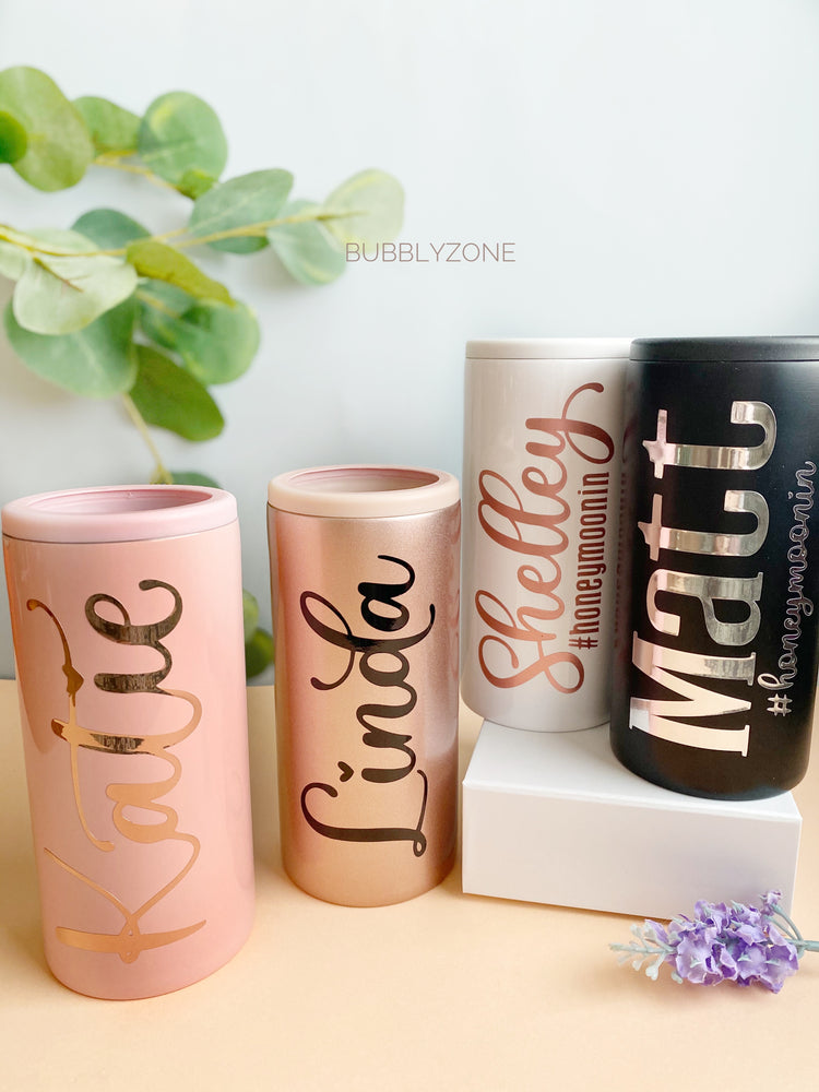 Personalised Honeymoonin Slim Can Cooler