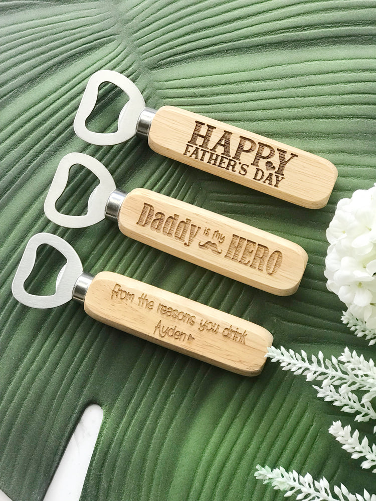 Personalised Engraved Solid Wood Bottle Opener - Father's Day