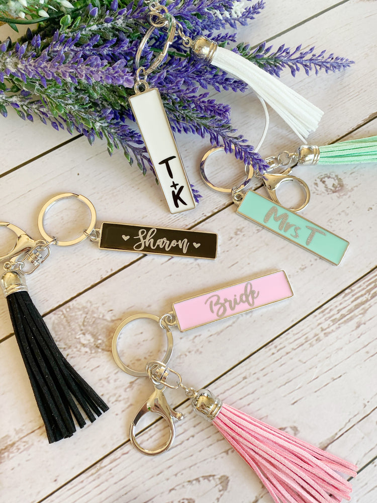 Personalised Enamel Tassel Keychain - Rectangle Tag