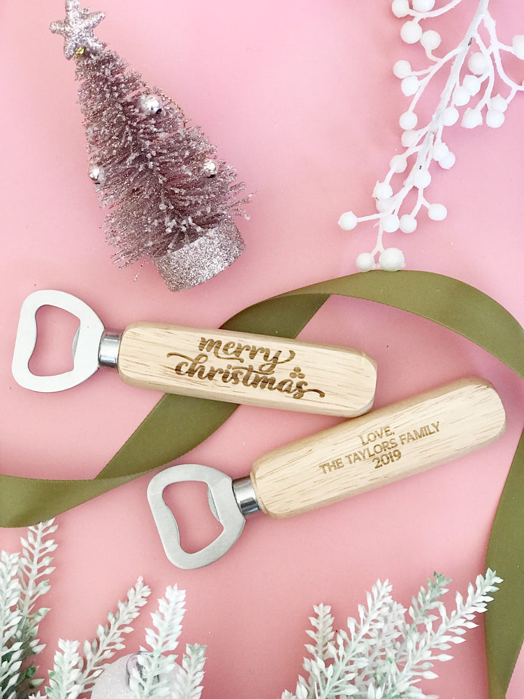 Personalised Solid Wood Bottle Opener- Christmas
