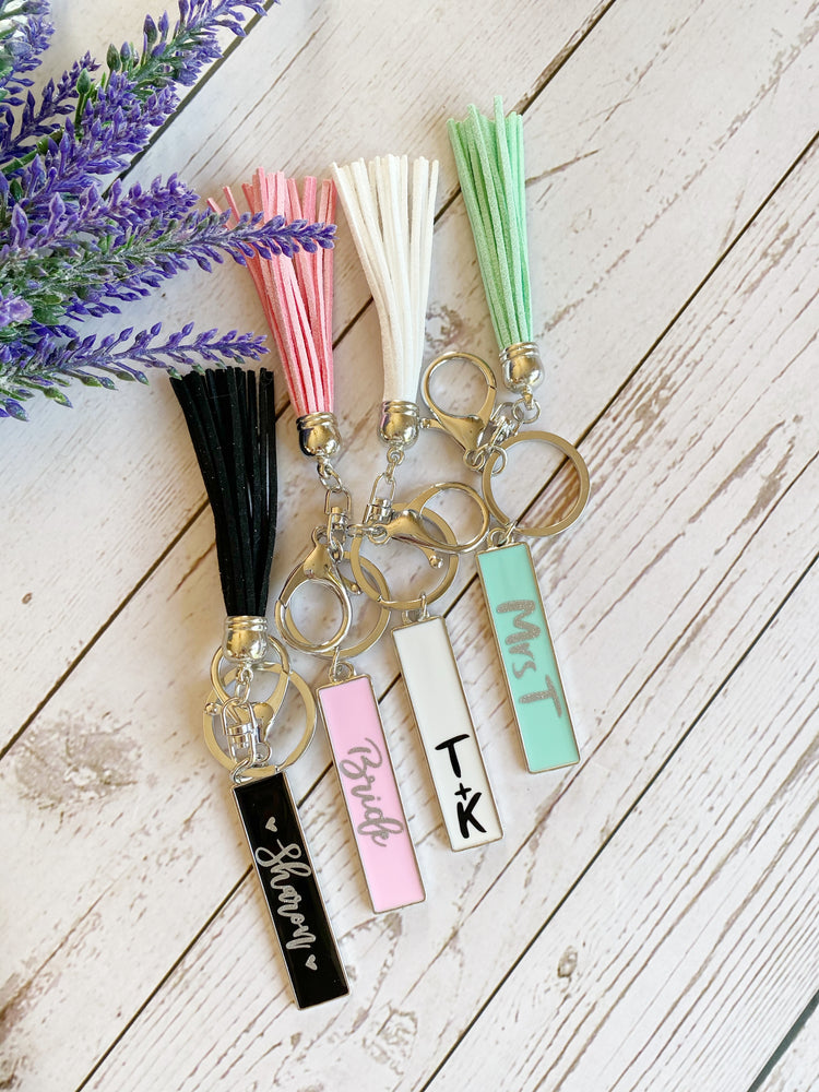 Personalised Enamel Tassel Keychain - Rectangle Tag