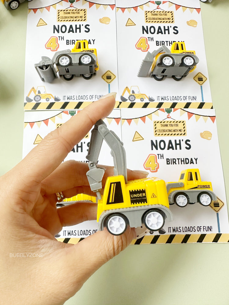 Custom Construction Birthday Party Favors| Toy Truck Thank You Cards
