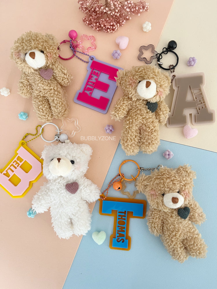 Personalised Teddy Bear Varsity Initial Keychain