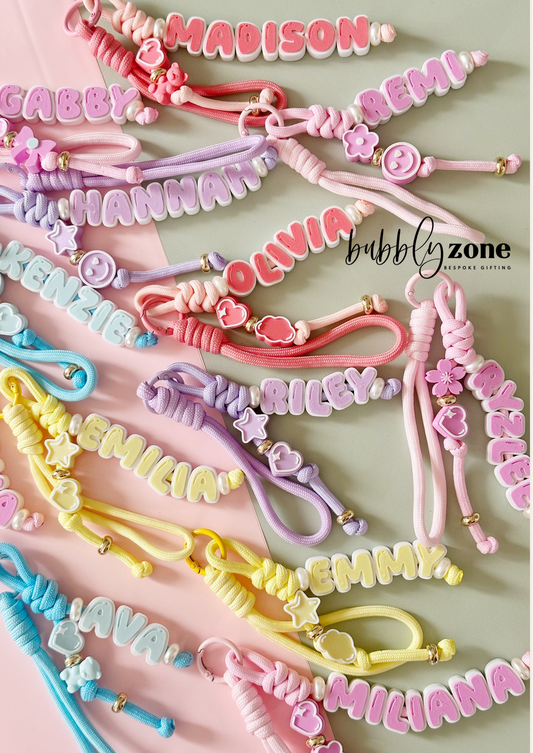 Personalised Pastel Paracord Beaded Name Bag Charm