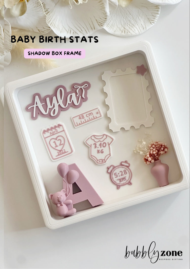 Personalized Baby Birth Stats Shadow Box Frame- Dusty Pink colour