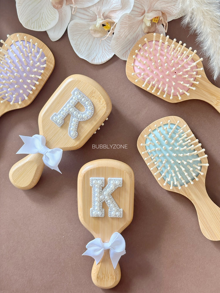 Personalised Pearl Initial Bamboo Hair Brush