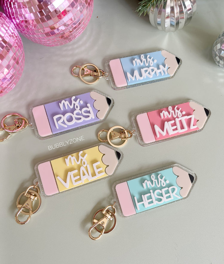 Personalised Teacher Acrylic Pencil Keychain