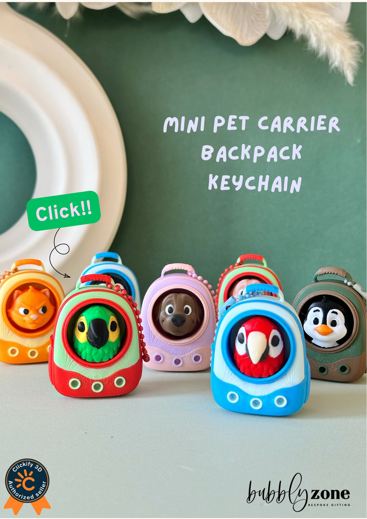 3D Printed Mini Pet Carrier Backpack Keychain