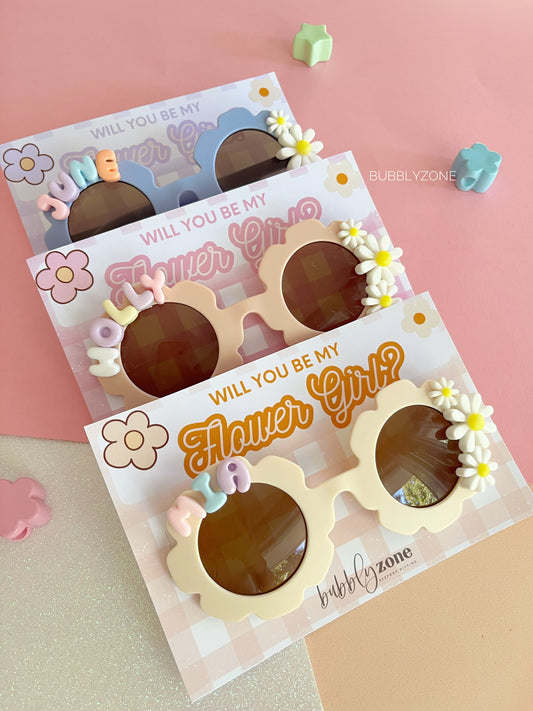 Personalised Kids Flower Girl Sunglasses ( Colorful Name) with Proposal Gift Card