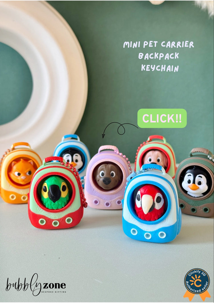 3D Printed Mini Pet Carrier Backpack Keychain