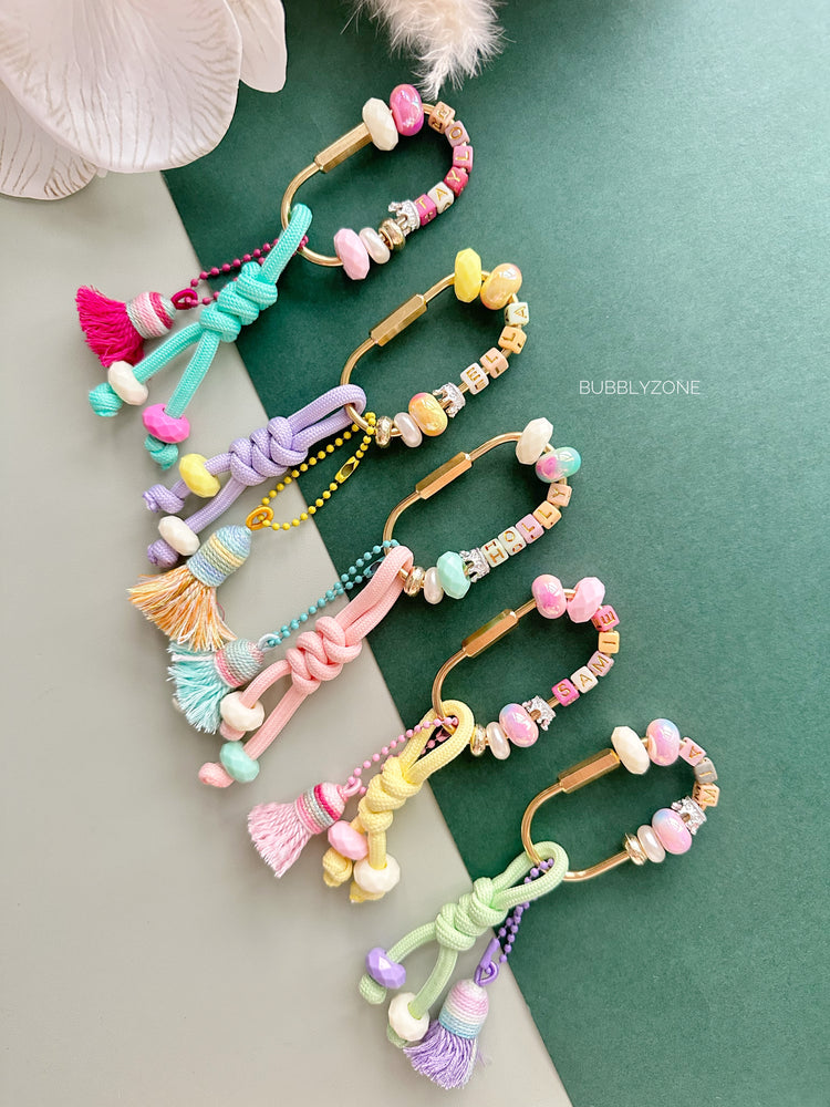 Custom Beaded Name Gold Carabiner Bag Charm