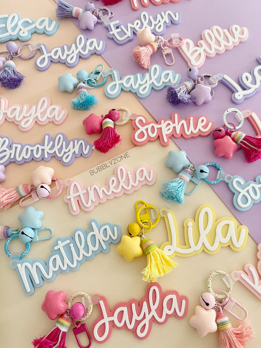 Personalised Acrylic Name Keychain with Tassel and Star Charm