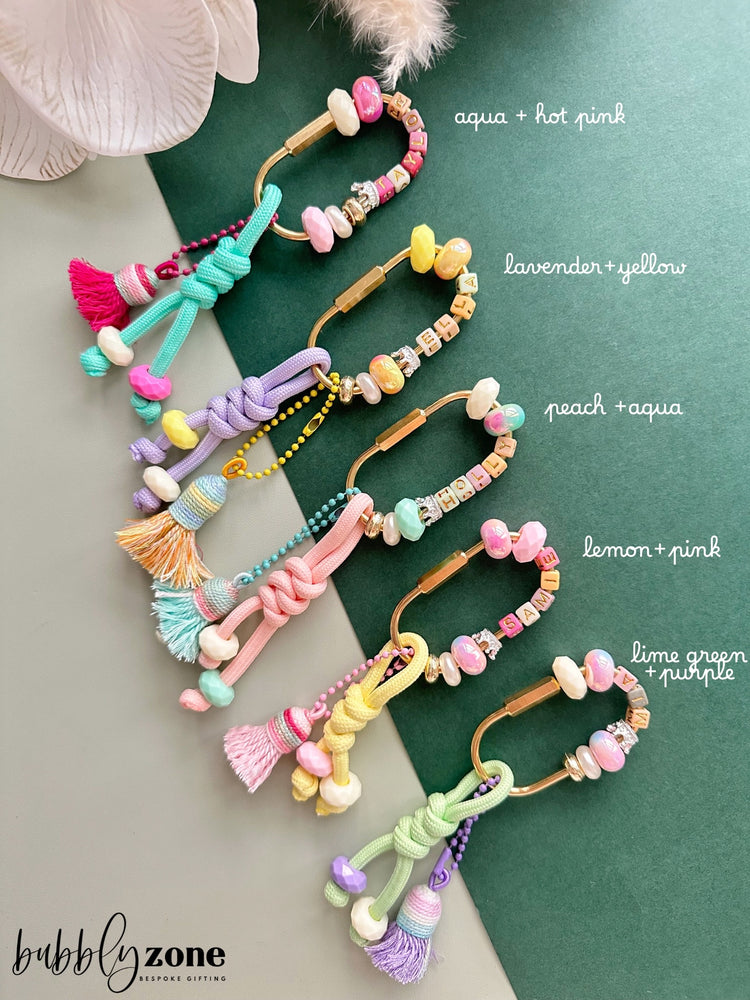 Custom Beaded Name Gold Carabiner Bag Charm