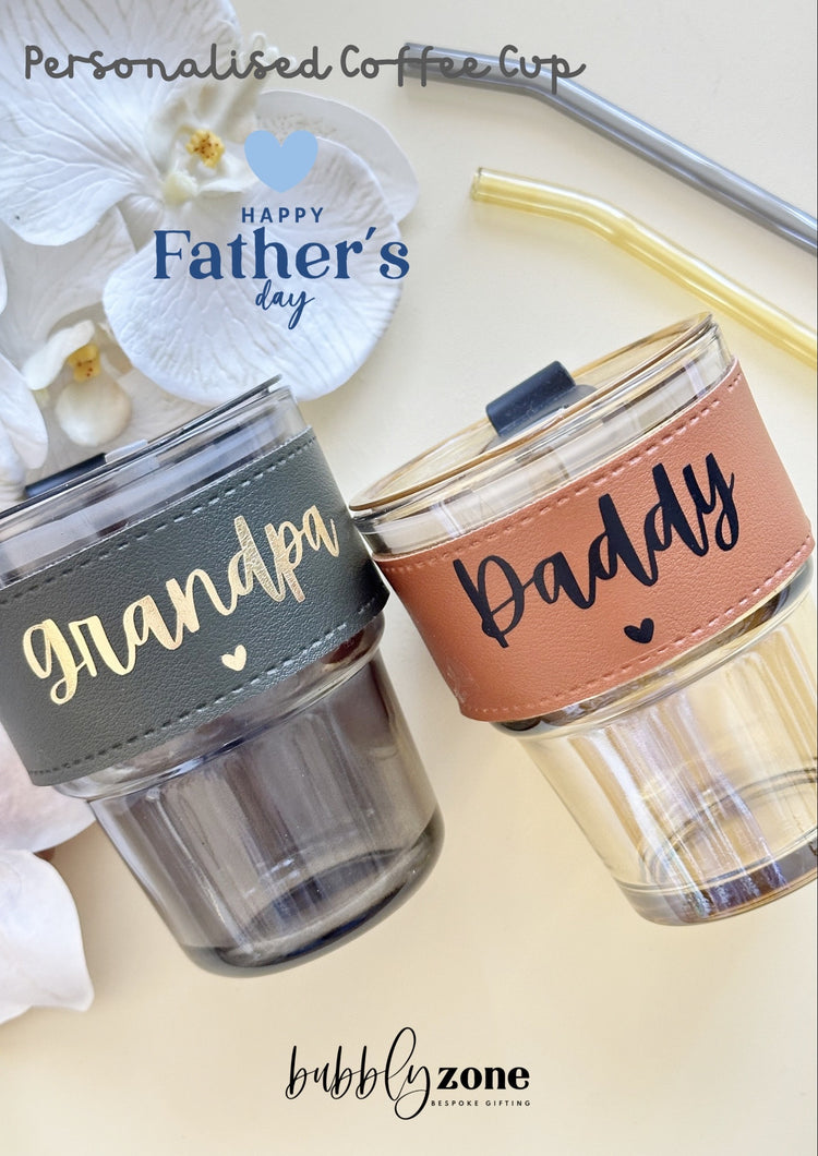 Personalized Glass Coffee Cup with Sleeve