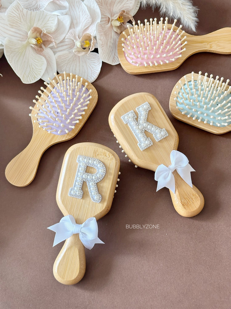 Personalised Pearl Initial Bamboo Hair Brush
