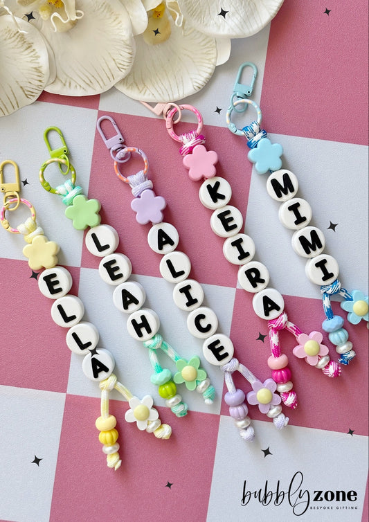 Personalized Beaded Keychain with Flower Charm/ Friendship accessories
