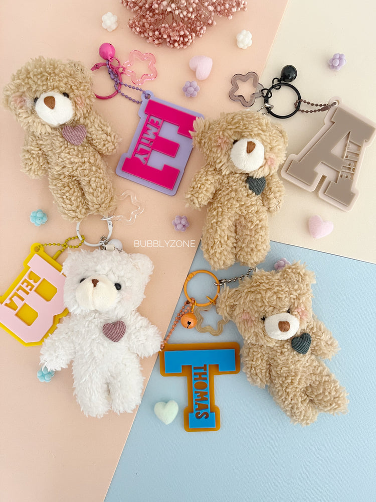 Personalised Teddy Bear Varsity Initial Keychain