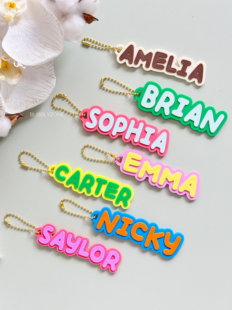 Personalised 3D Printed Name Bag Tag | Custom Kids School Bag Keychain |
