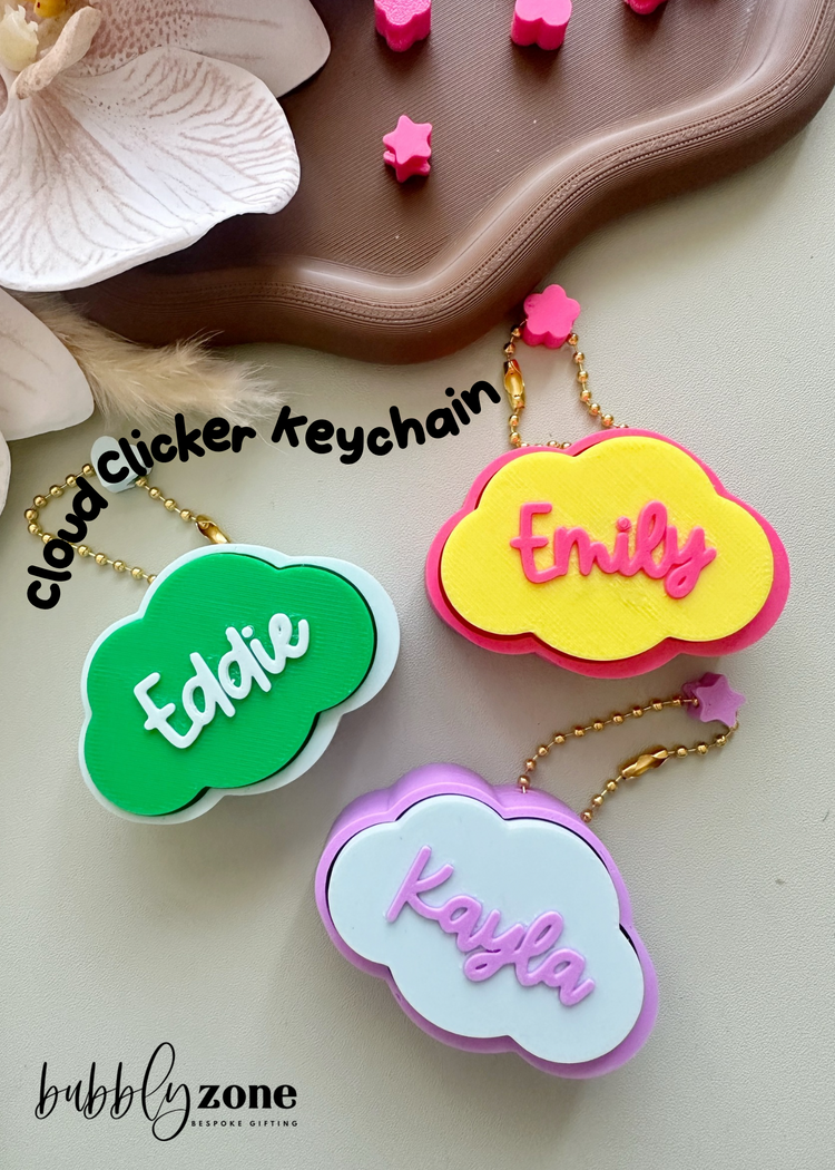 Personalised Cloud Clicker Keychain | Fidget Bag Charm with Name