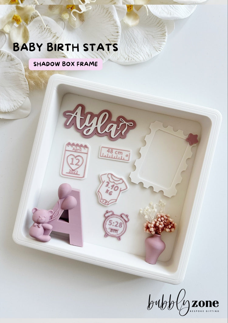 Personalized Baby Birth Stats Shadow Box Frame- Dusty Pink colour