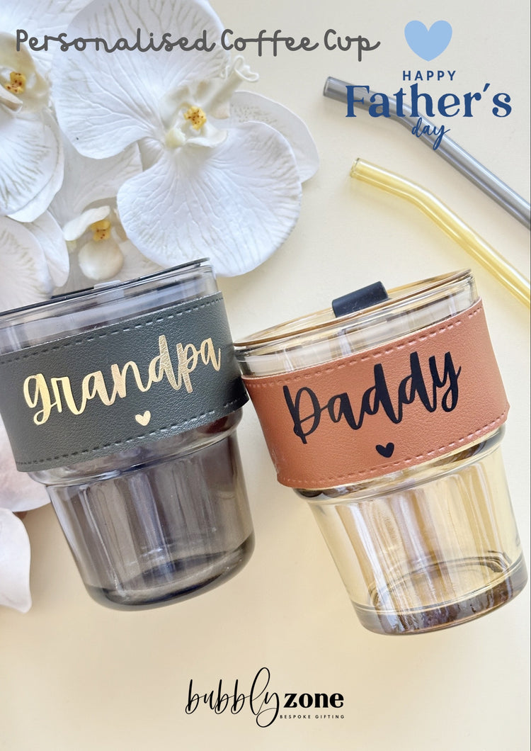 Personalized Glass Coffee Cup with Sleeve