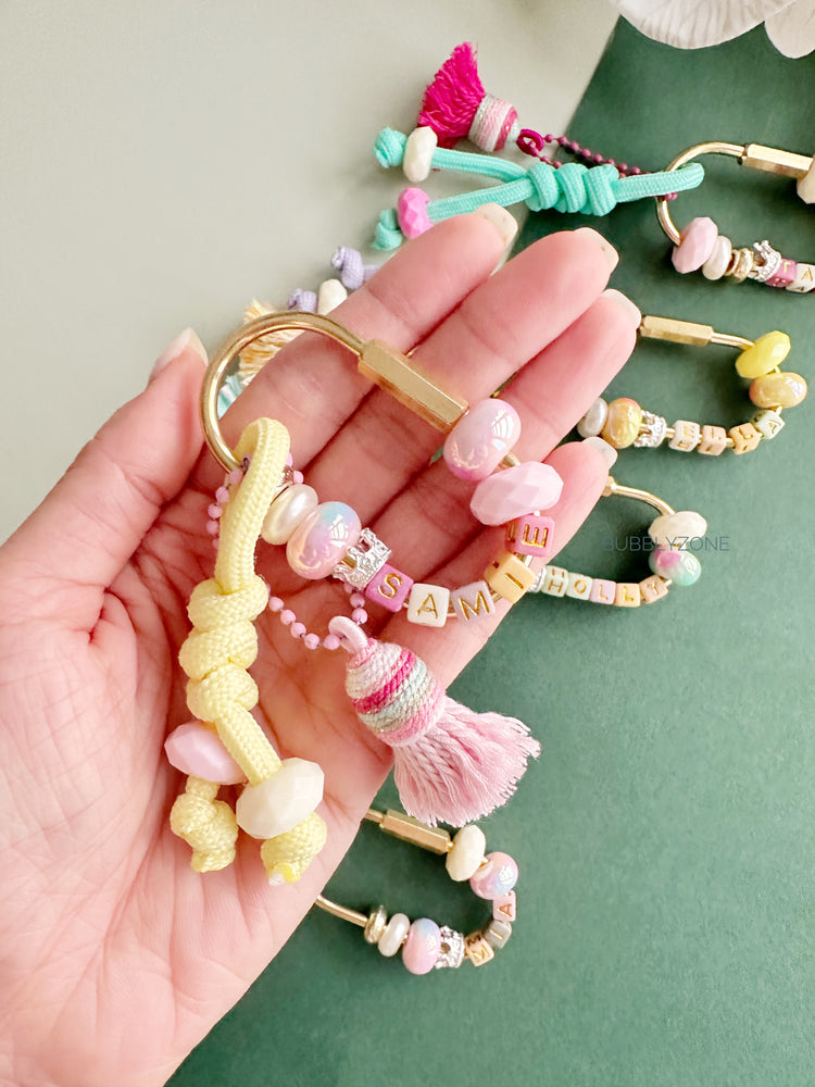 Custom Beaded Name Gold Carabiner Bag Charm