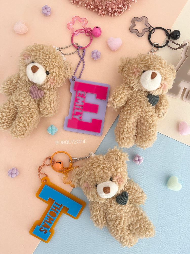 Personalised Teddy Bear Varsity Initial Keychain