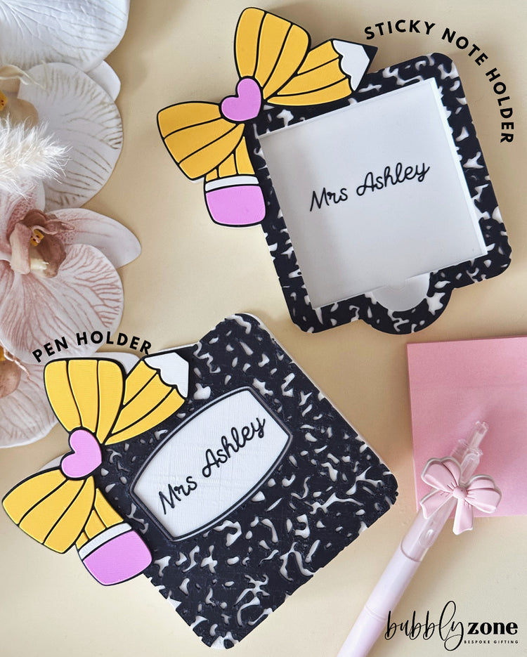 Personalised Teacher Desk Set of 2 ( Note Holder & Pen Holder Duo)