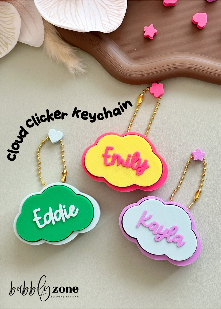 Personalised Cloud Clicker Keychain | Fidget Bag Charm with Name