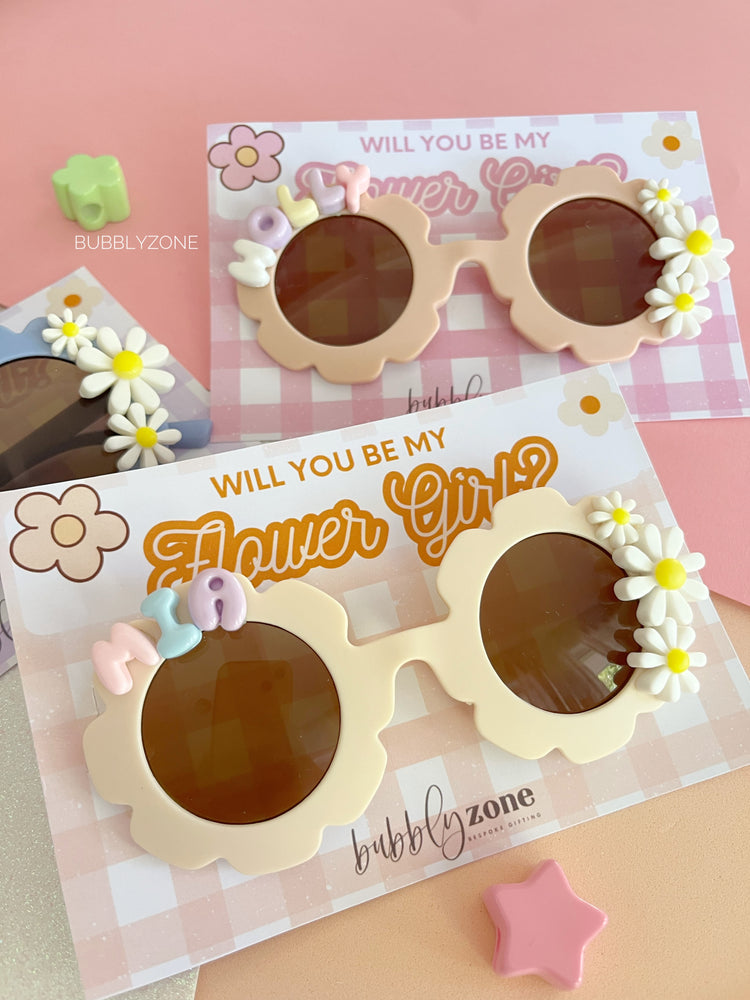 Personalised Kids Flower Girl Sunglasses ( Colorful Name) with Proposal Gift Card
