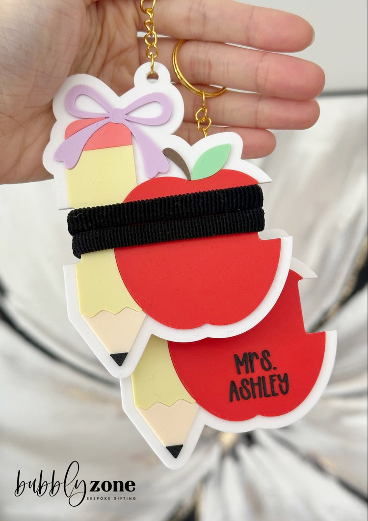 Personalized Teacher Hair Tie Holder Keychain