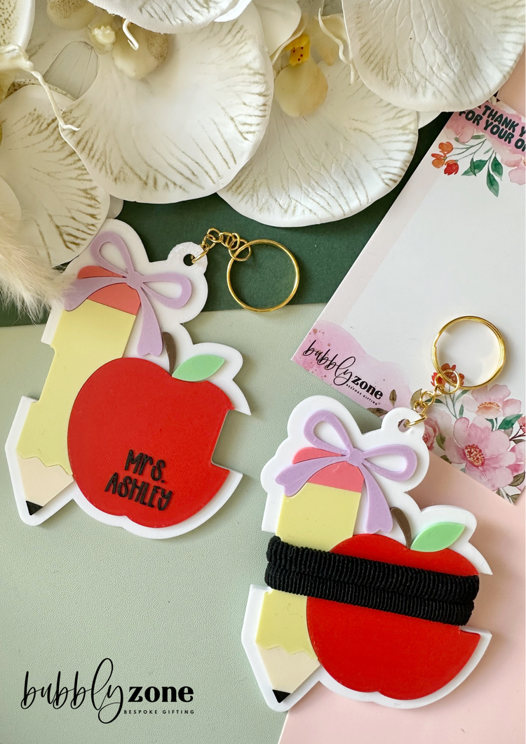 Personalized Teacher Hair Tie Holder Keychain