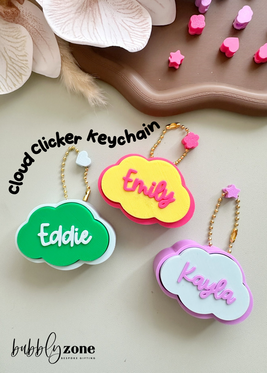 Personalised Cloud Clicker Keychain | Fidget Bag Charm with Name