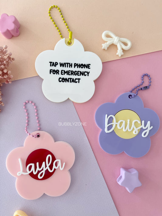 Personalised Flower NFC Emergency Contact Bag Tag