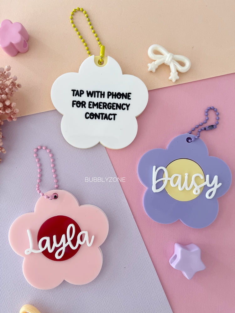 Personalised Flower NFC Emergency Contact Bag Tag