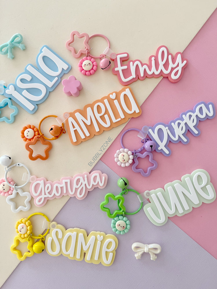 Personalised Acrylic Smiley Flower Name Keychain
